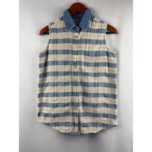 Purrfect By Krazi Kat Womens Medium Sleeveless Blue & White Plaid Button Down To